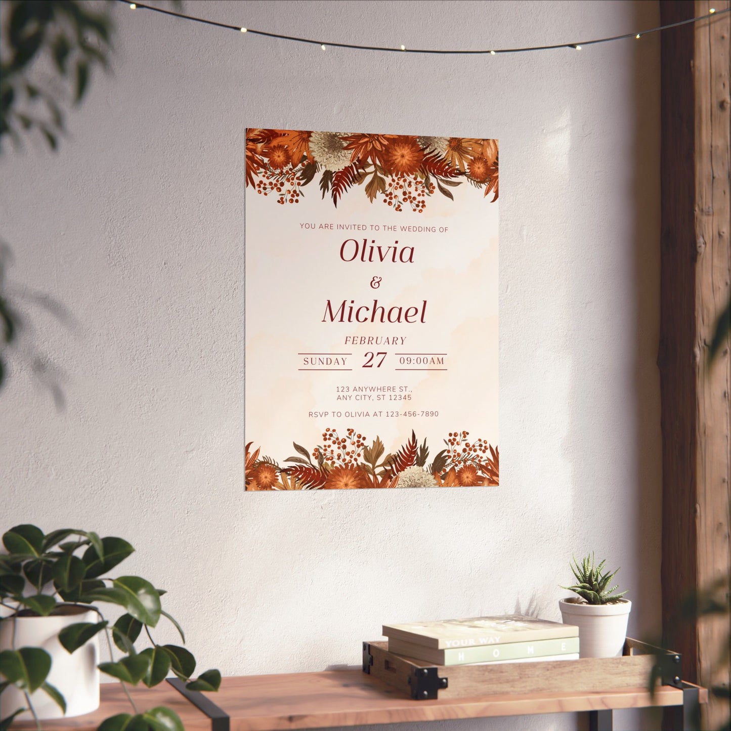Elegant Floral Wedding Poster | Invite Decor for Olivia & Michael