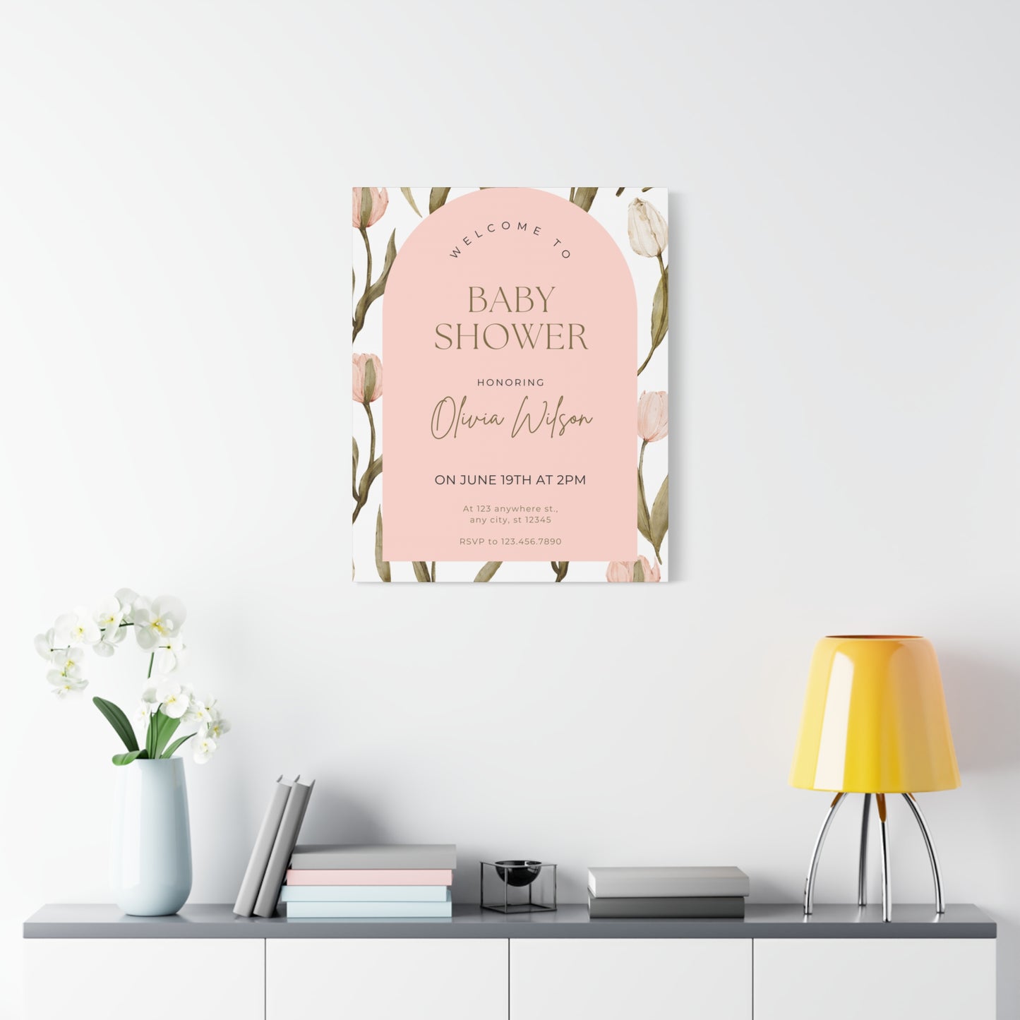 Baby Shower Welcome Canvas - Personalized Floral Wall Art