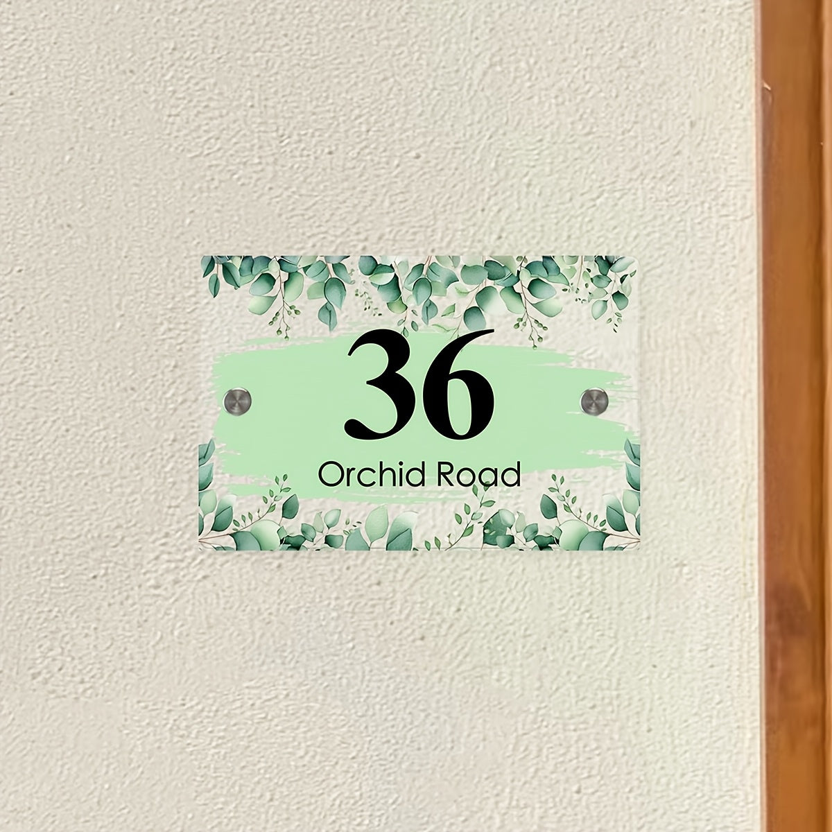 Customizable Floral Address Sign, Transparent Acrylic Door Plaque, Personalized Outdoor Street Number, Home Decor Wall Art, No Battery Required, Wall Mount