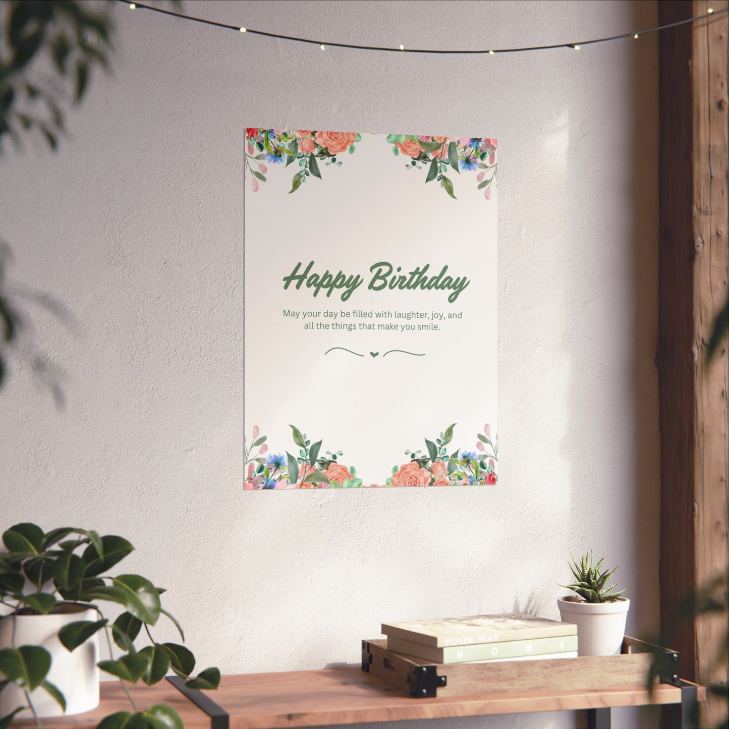 Happy Birthday Vertical Poster - Floral Design, Matte Finish, Perfect for Celebrations