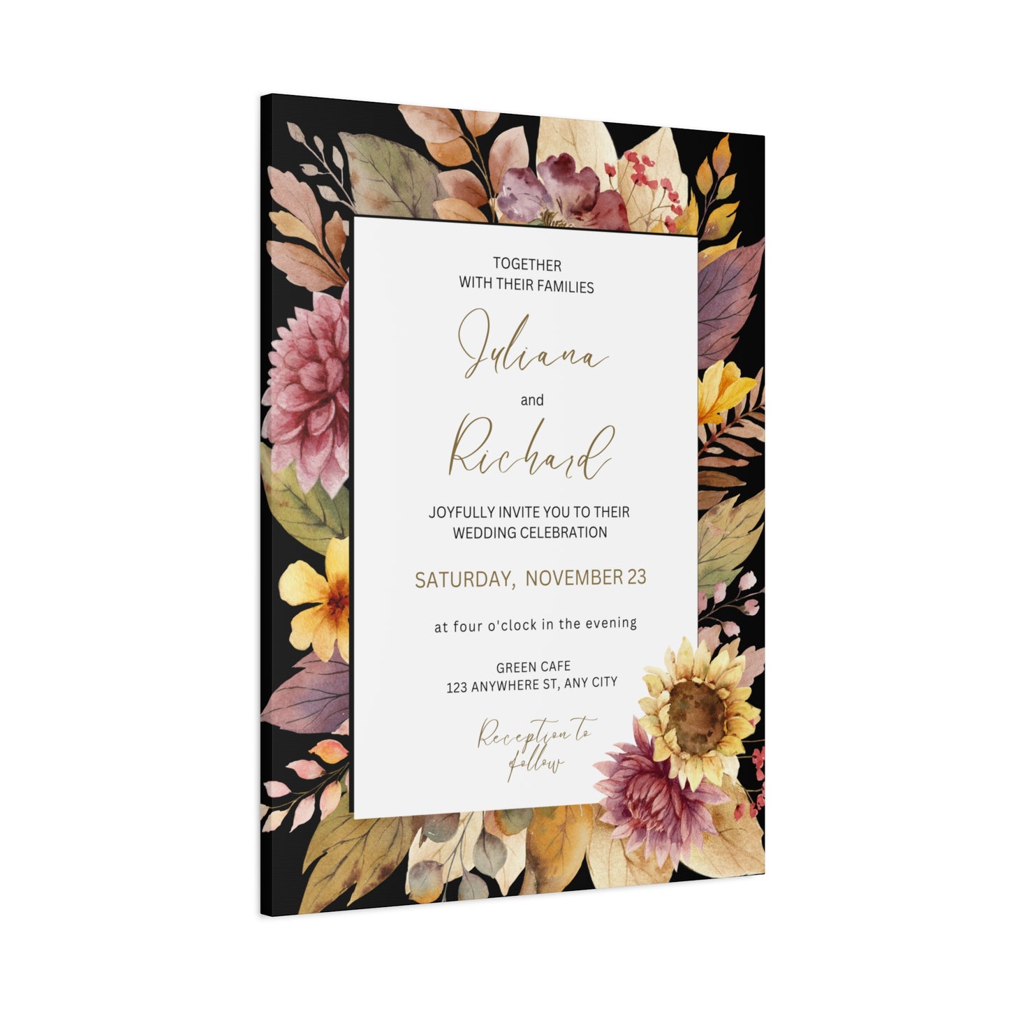 Floral Wedding Invitation Canvas Print