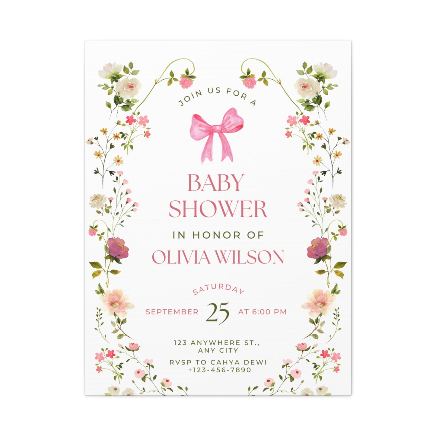 Personalized Baby Shower Canvas Print with Floral Design