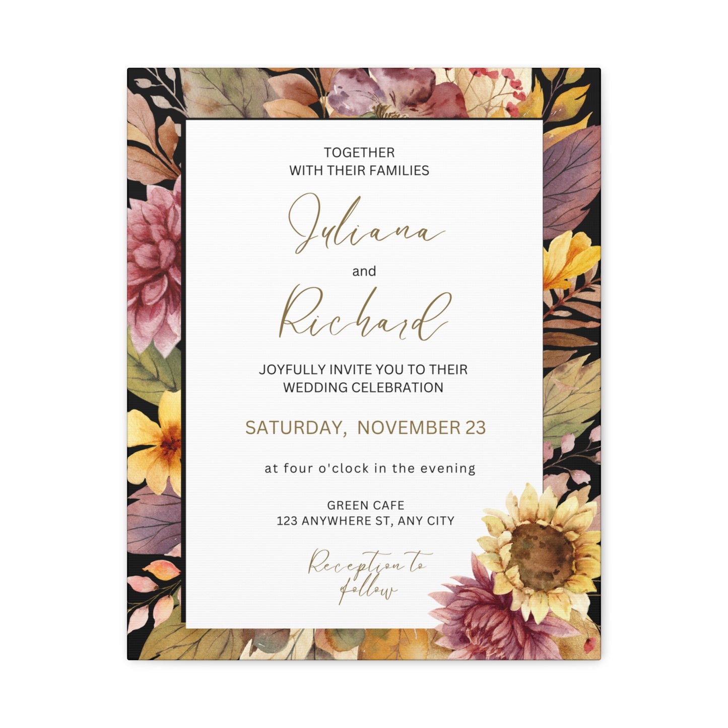 Floral Wedding Invitation Canvas Print