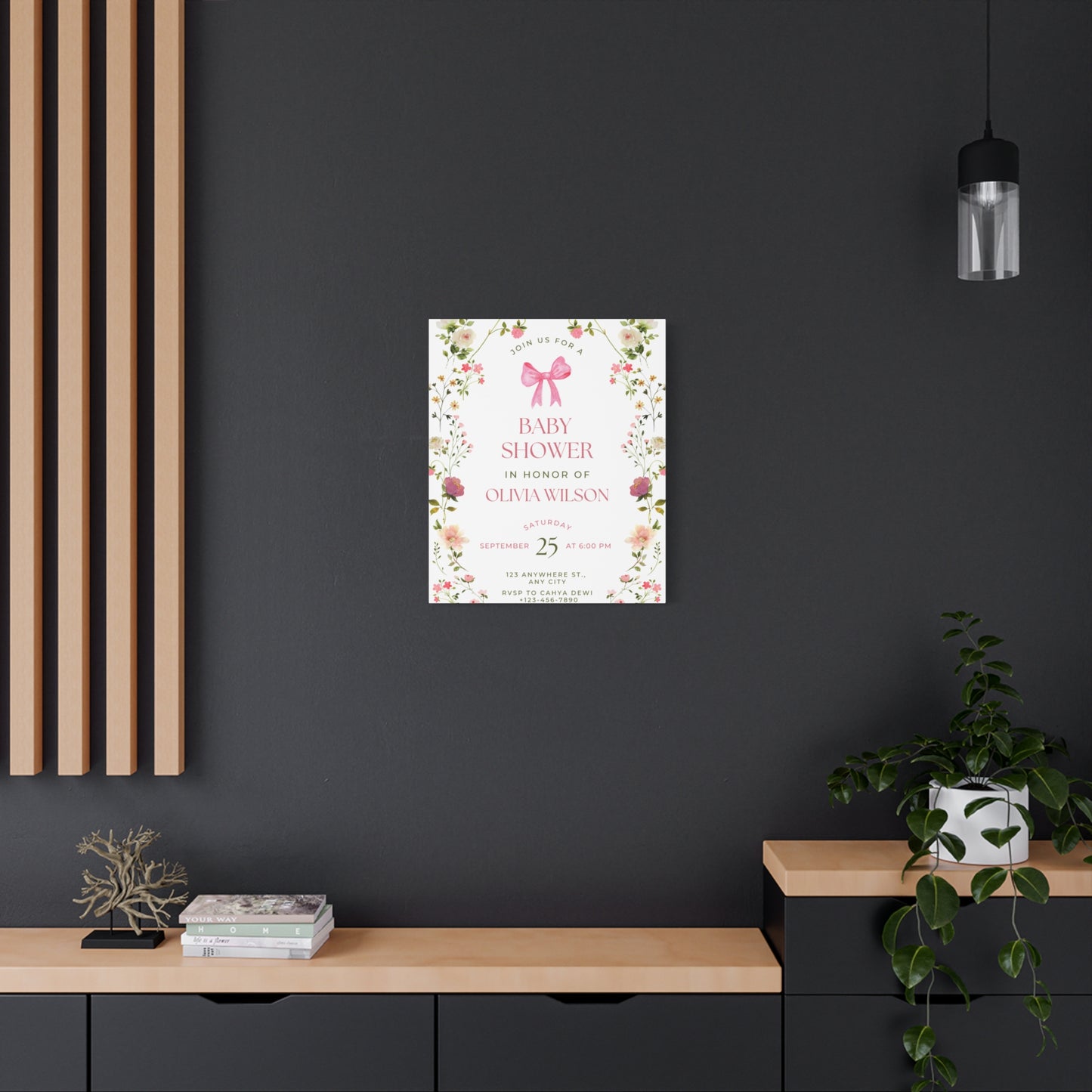 Personalized Baby Shower Canvas Print with Floral Design