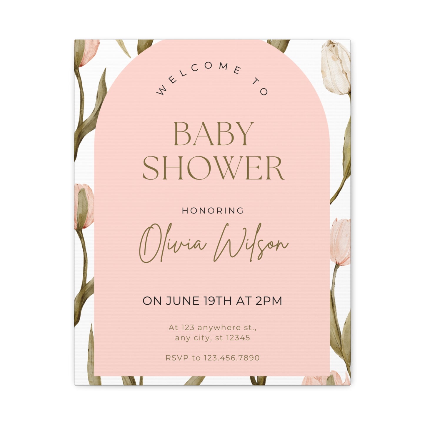 Baby Shower Welcome Canvas - Personalized Floral Wall Art