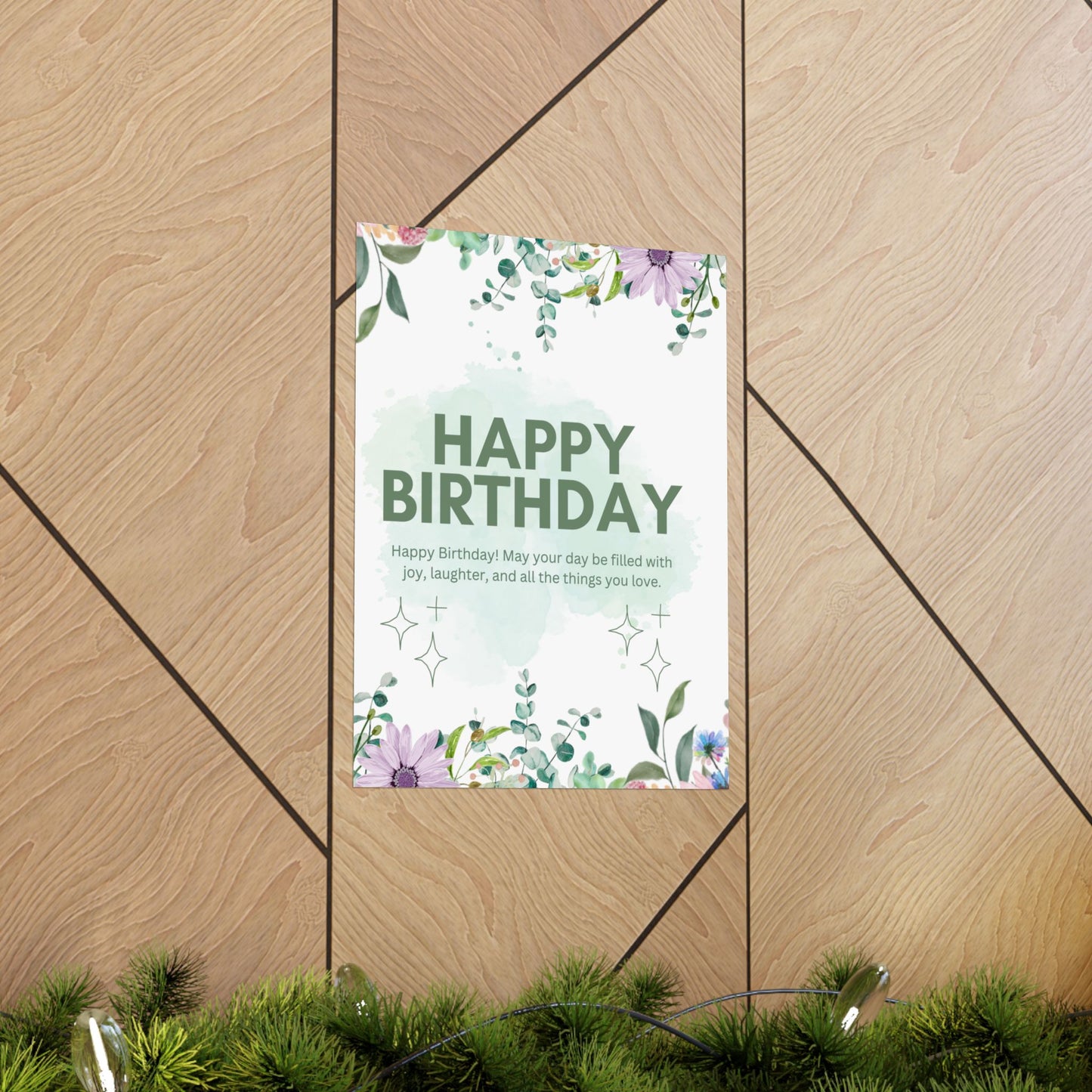Floral Happy Birthday Poster - Matte Vertical Wall Art