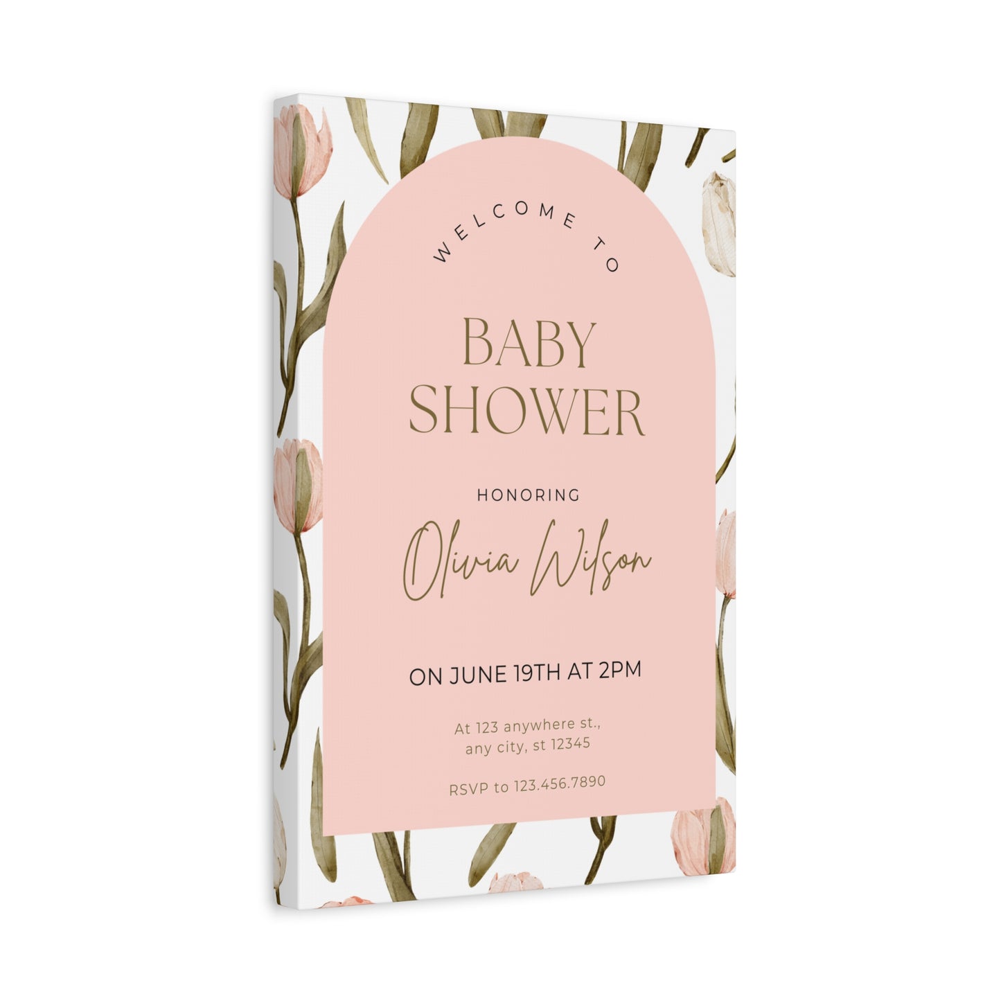 Baby Shower Welcome Canvas - Personalized Floral Wall Art