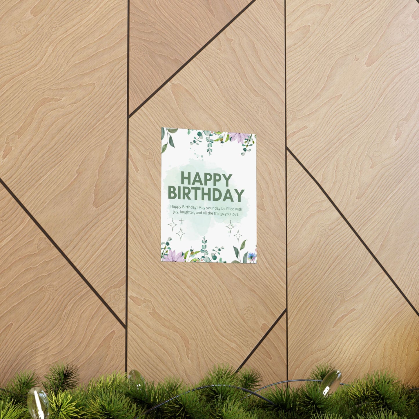 Floral Happy Birthday Poster - Matte Vertical Wall Art