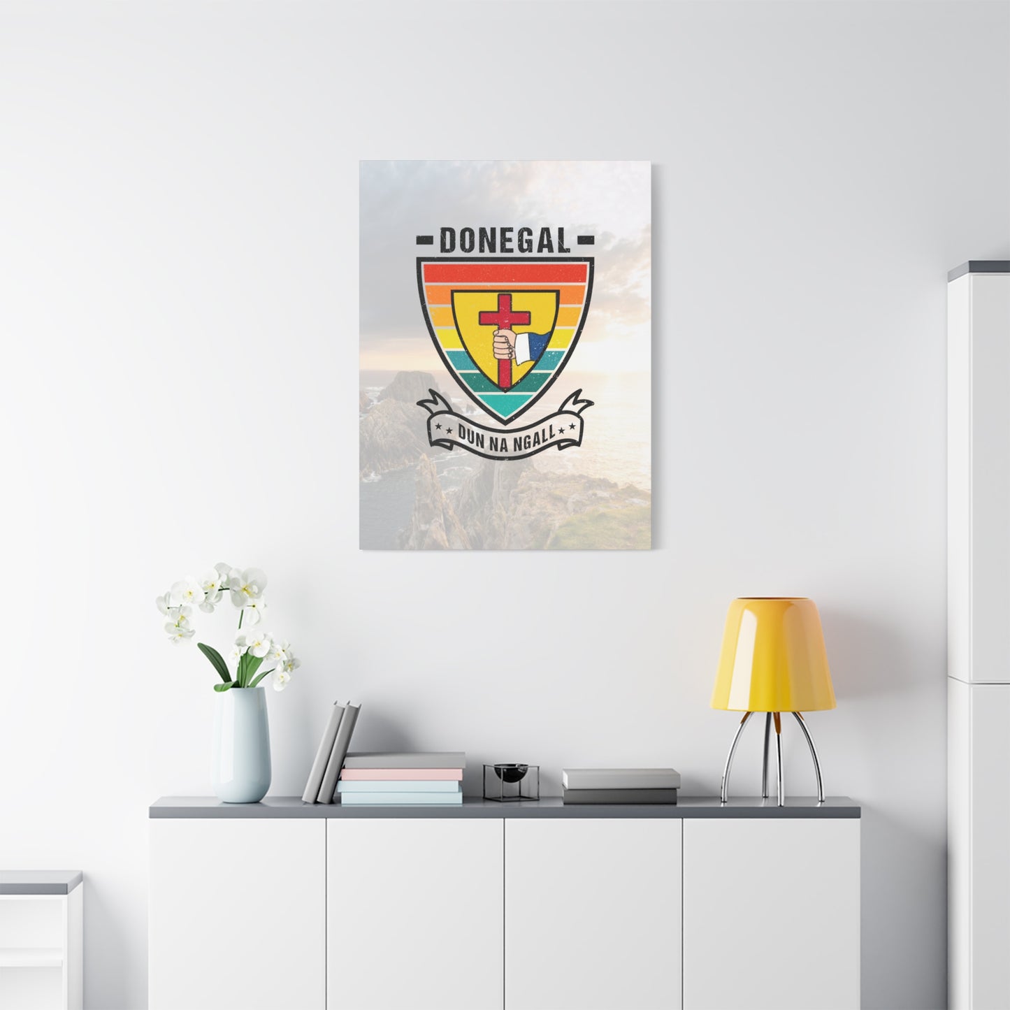 Donegal County Crest Canvas Wall Art – Stretched Matte Print with Vibrant Design.