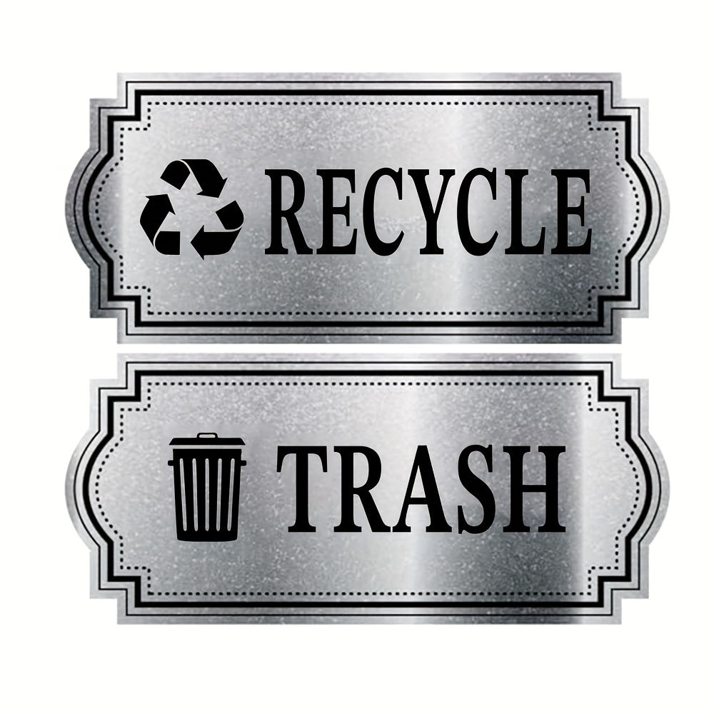 2pcs Recycling & Trash Decal Stickers – Elegant Brushed Silvery Vinyl Decals for Waste Management