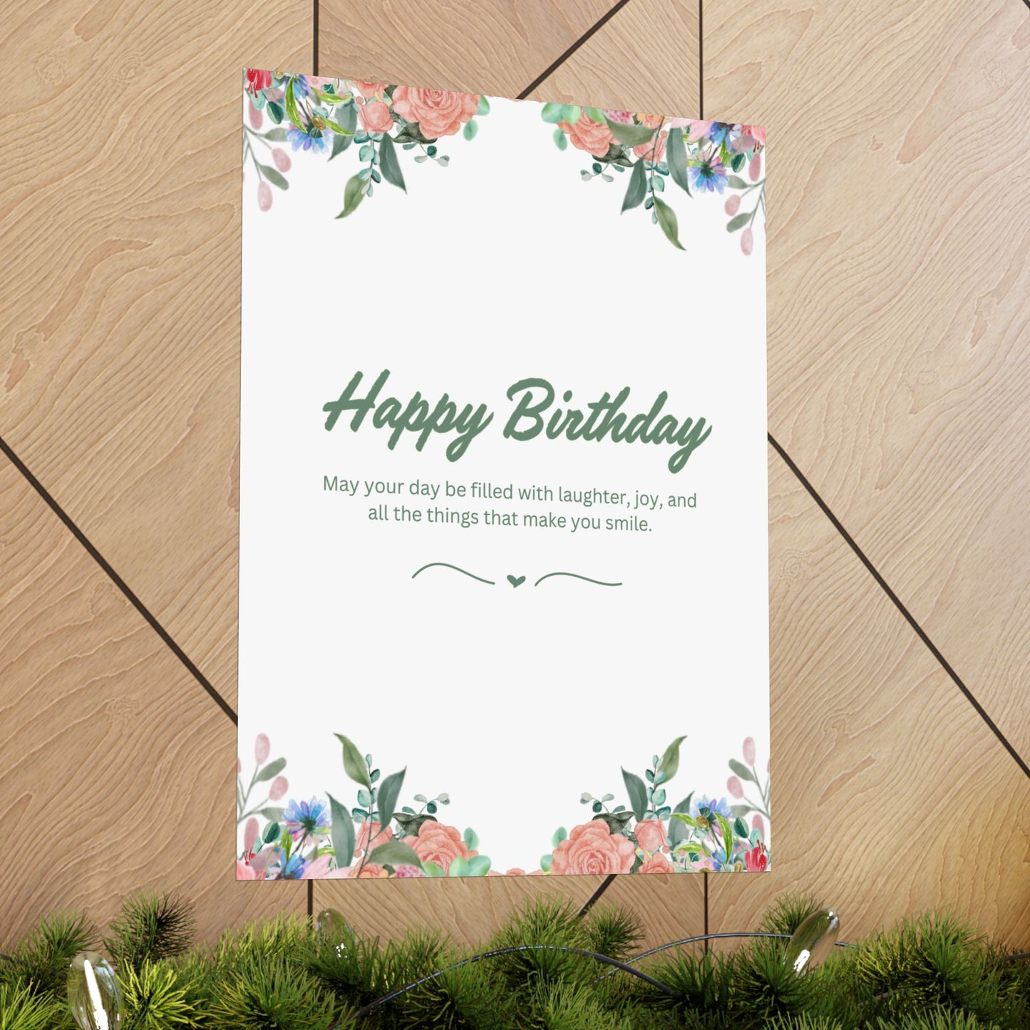 Happy Birthday Vertical Poster - Floral Design, Matte Finish, Perfect for Celebrations
