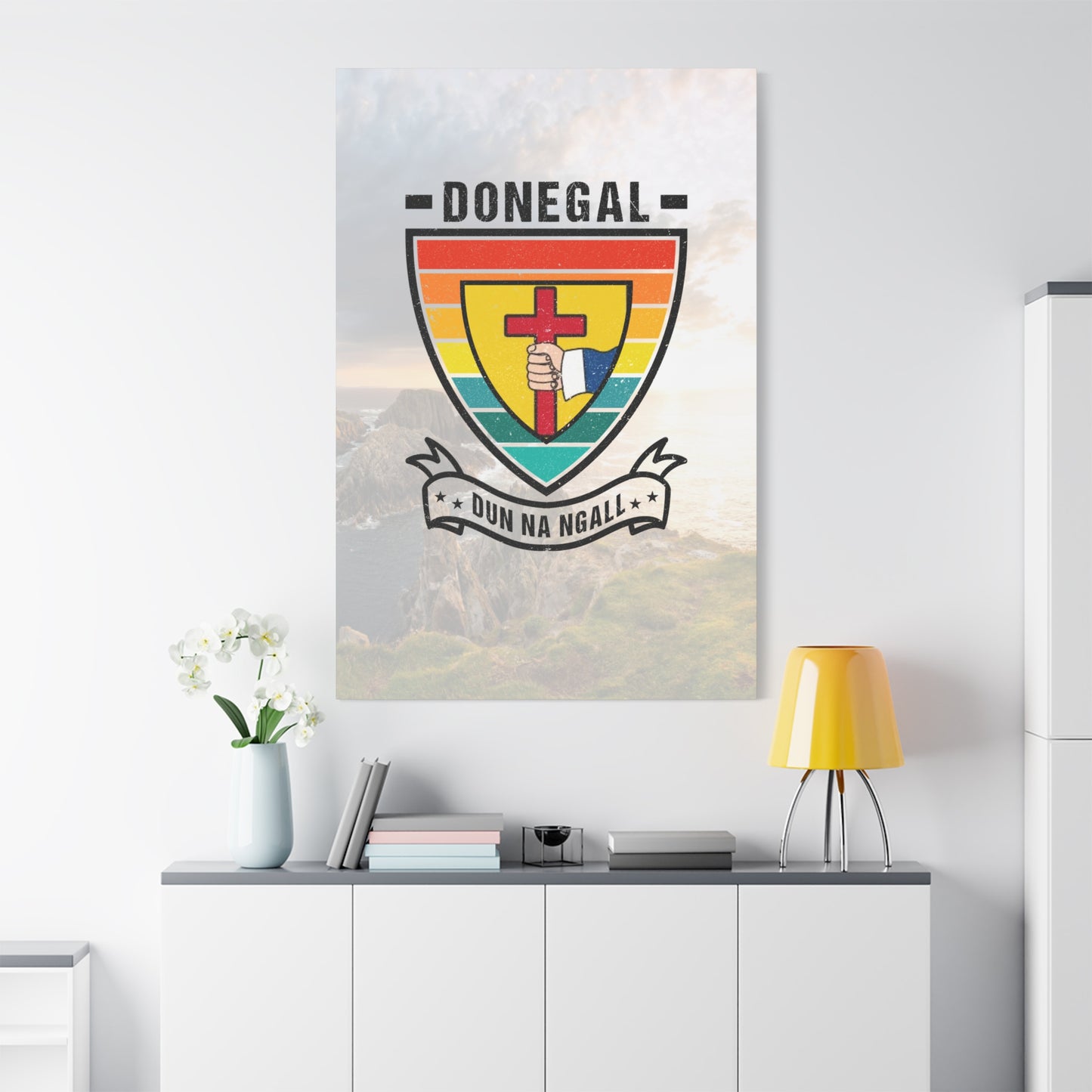 Donegal County Crest Canvas Wall Art – Stretched Matte Print with Vibrant Design.