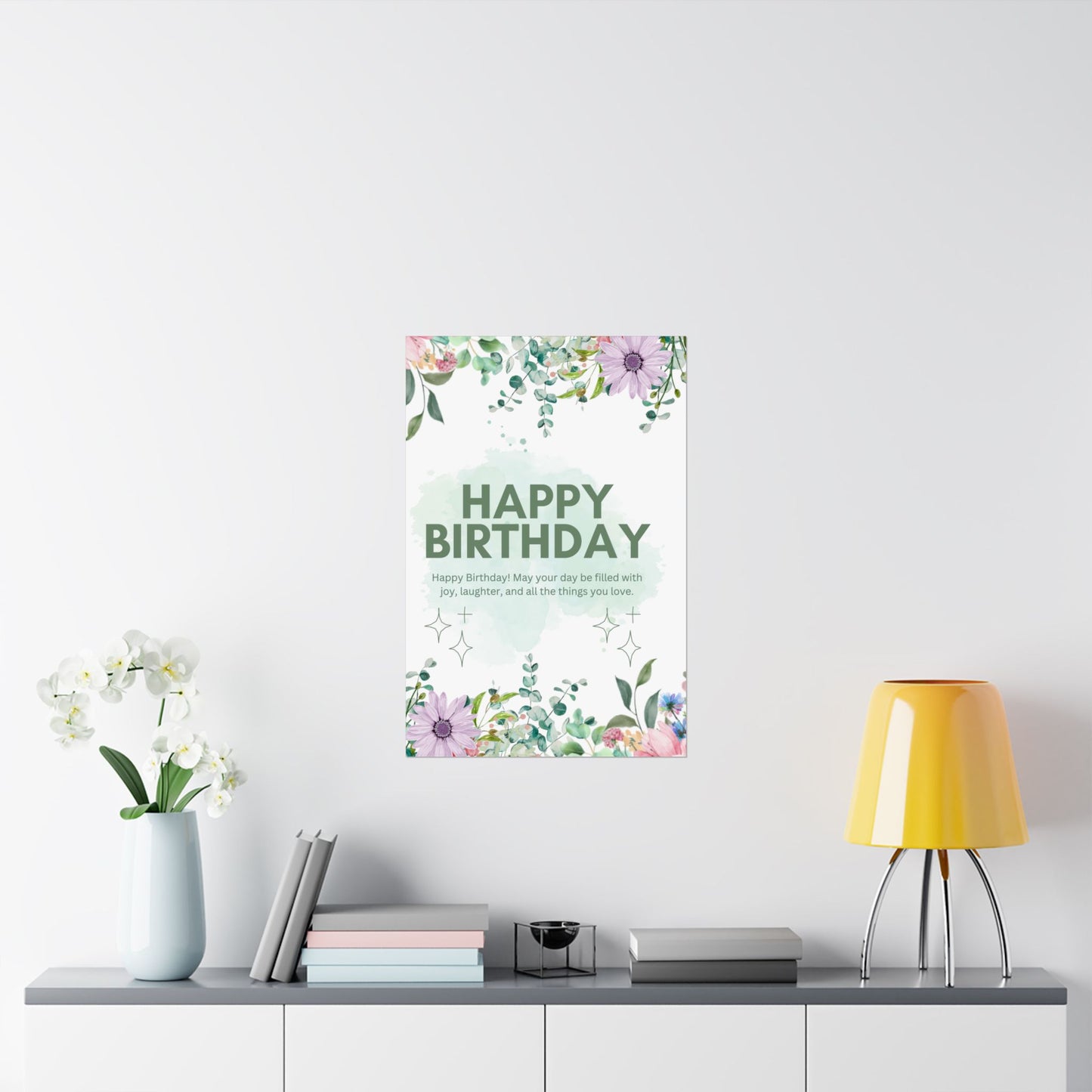 Floral Happy Birthday Poster - Matte Vertical Wall Art