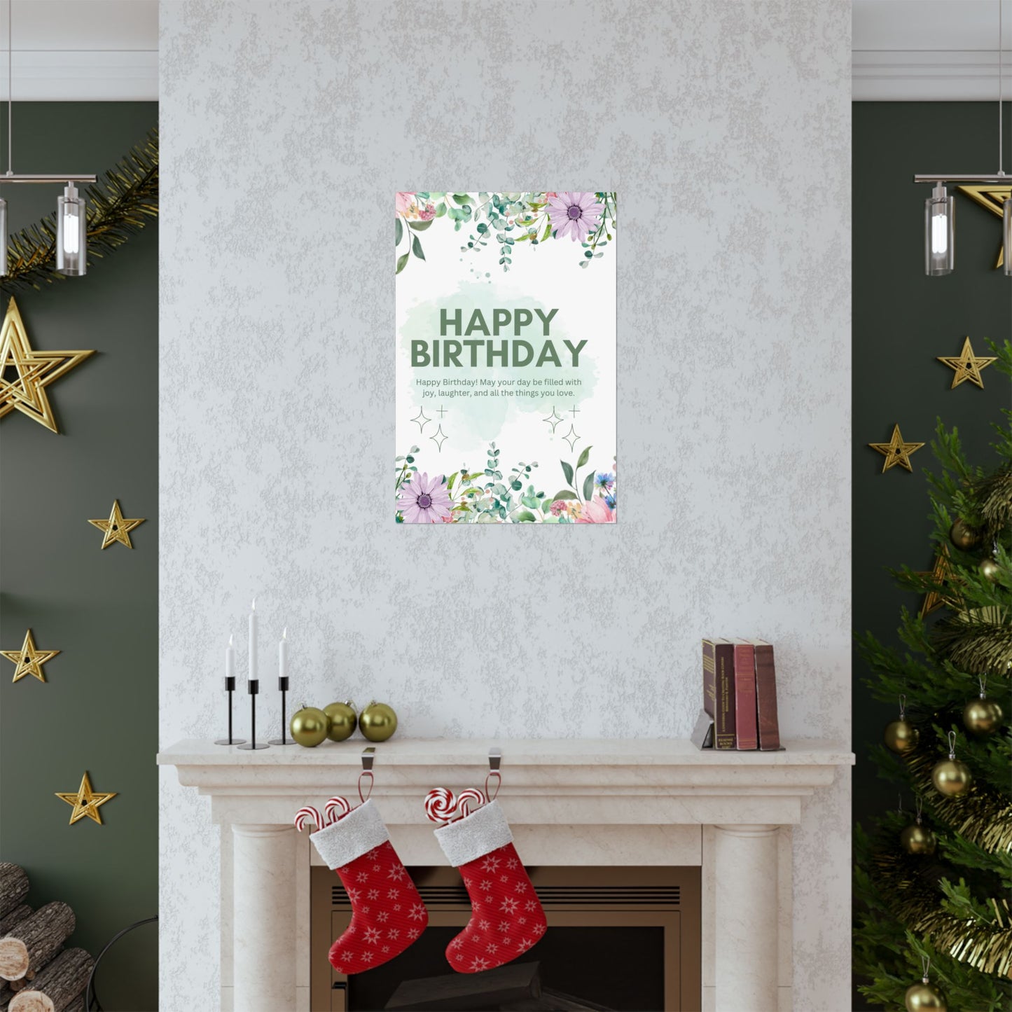 Floral Happy Birthday Poster - Matte Vertical Wall Art