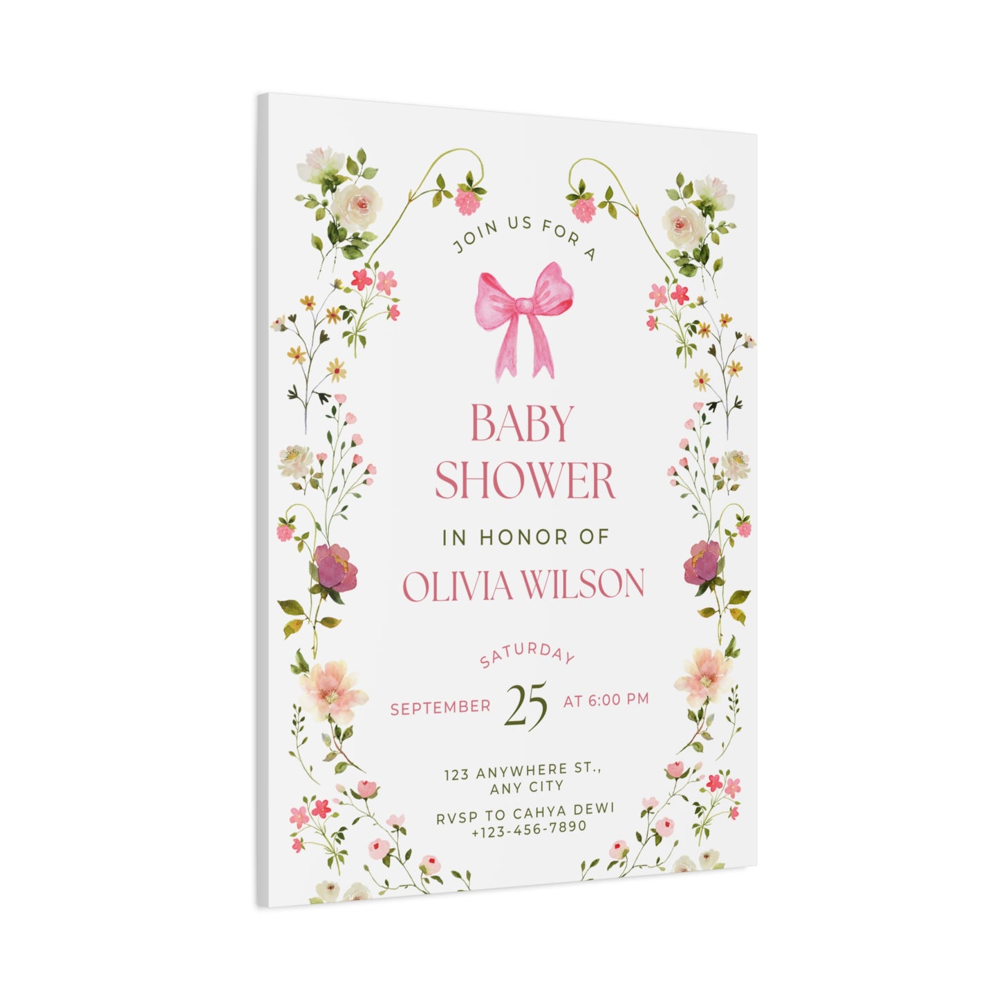 Personalized Baby Shower Canvas Print with Floral Design