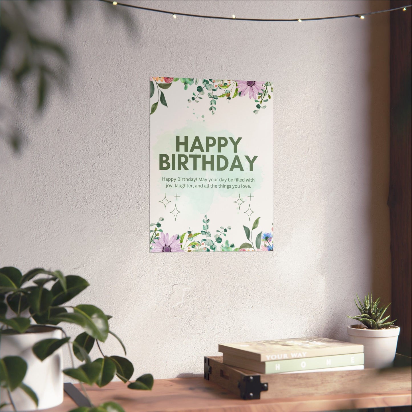 Floral Happy Birthday Poster - Matte Vertical Wall Art