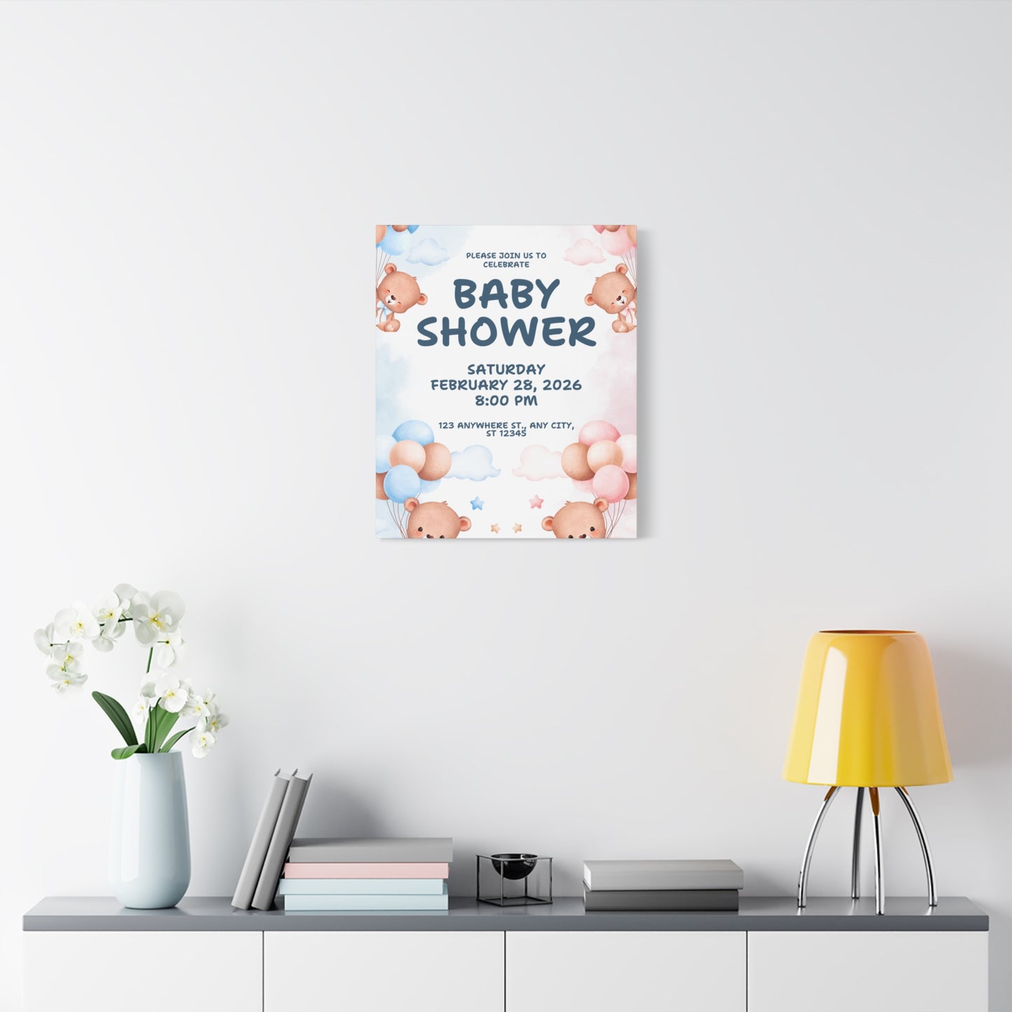 Baby Shower Canvas Print - Cute Bear Design for Celebrations