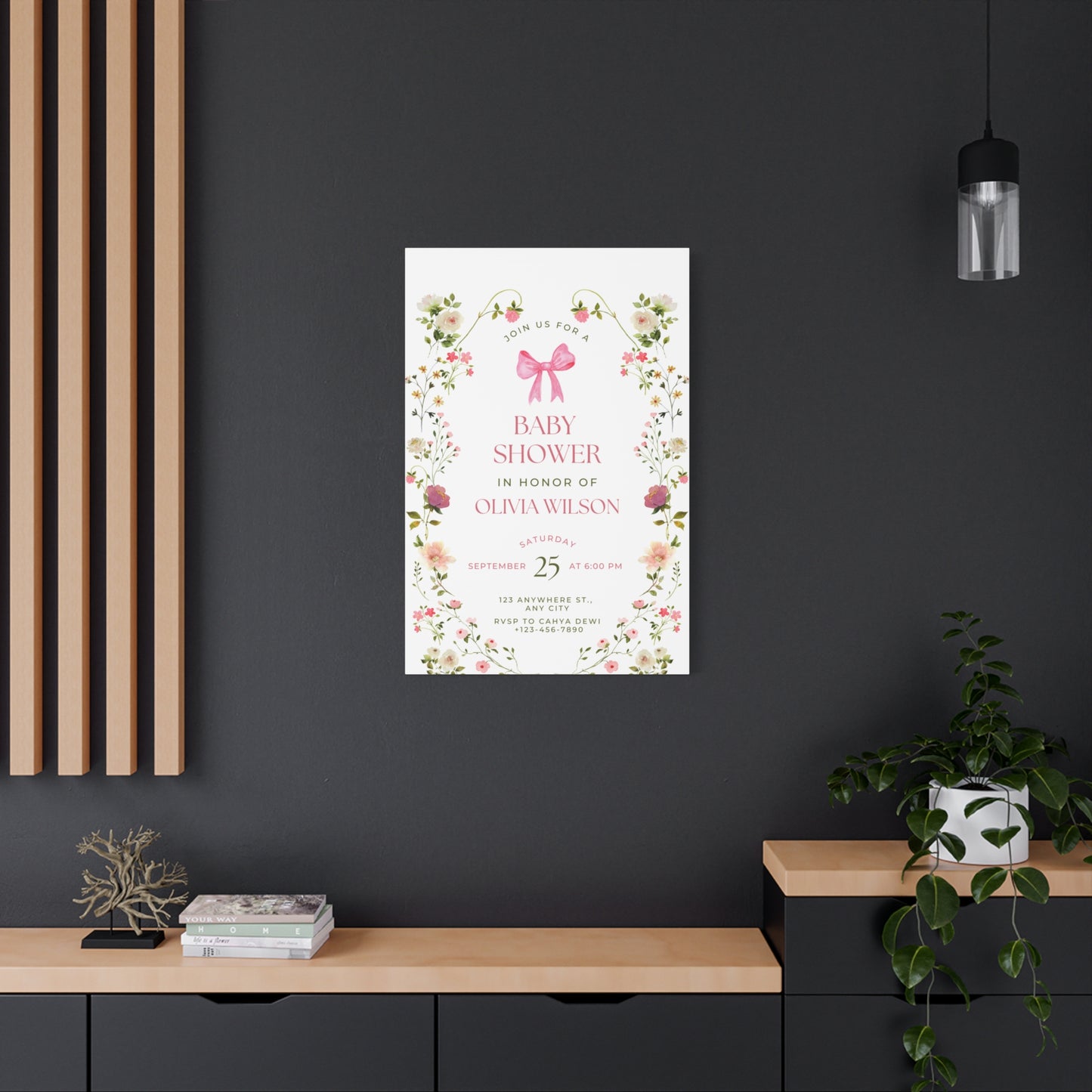 Personalized Baby Shower Canvas Print with Floral Design