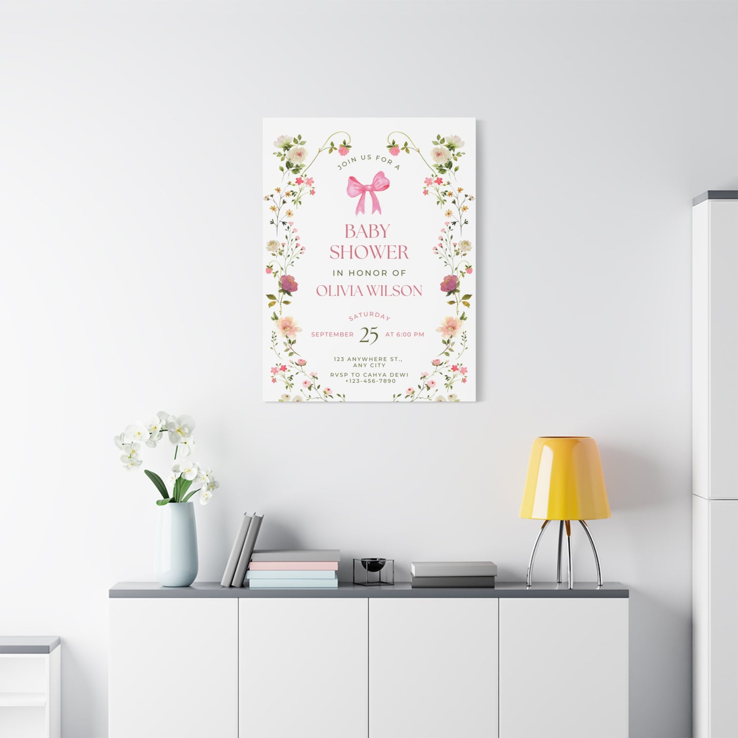 Personalized Baby Shower Canvas Print with Floral Design