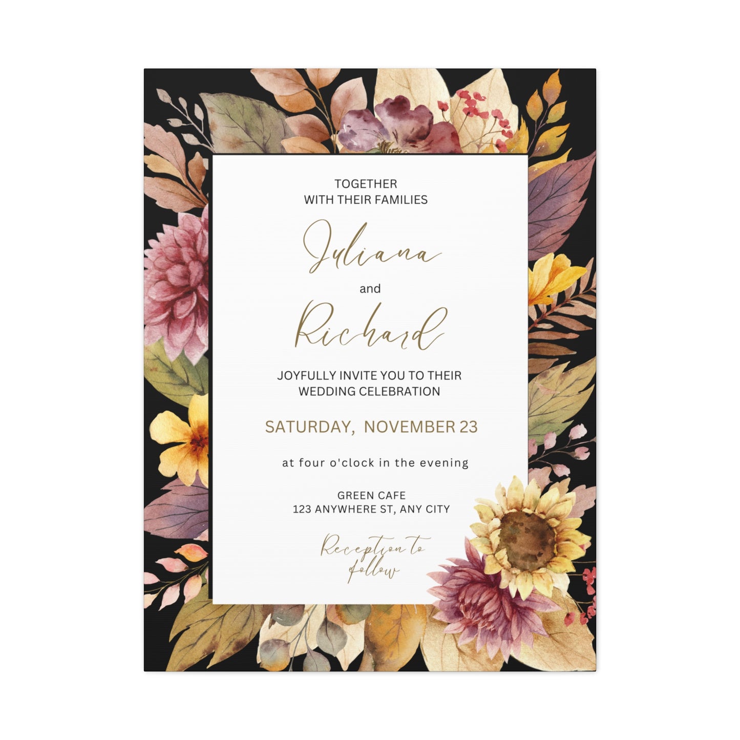Floral Wedding Invitation Canvas Print