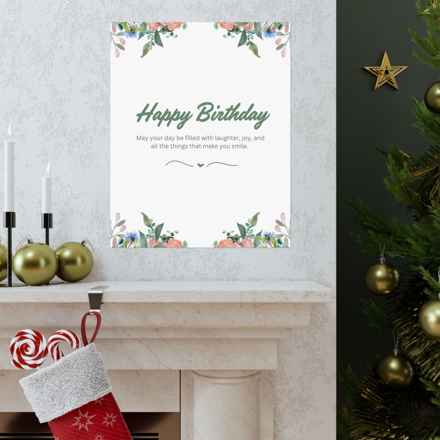 Happy Birthday Vertical Poster - Floral Design, Matte Finish, Perfect for Celebrations