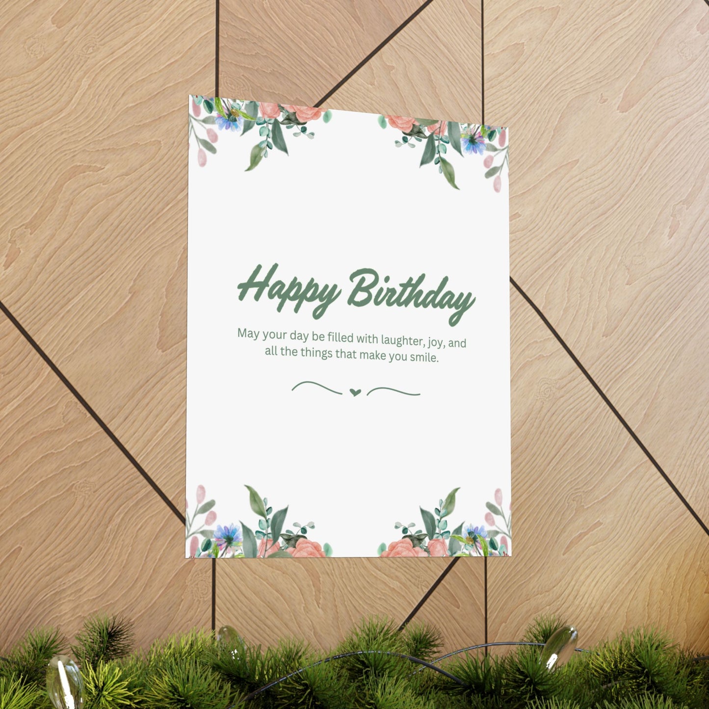Happy Birthday Vertical Poster - Floral Design, Matte Finish, Perfect for Celebrations