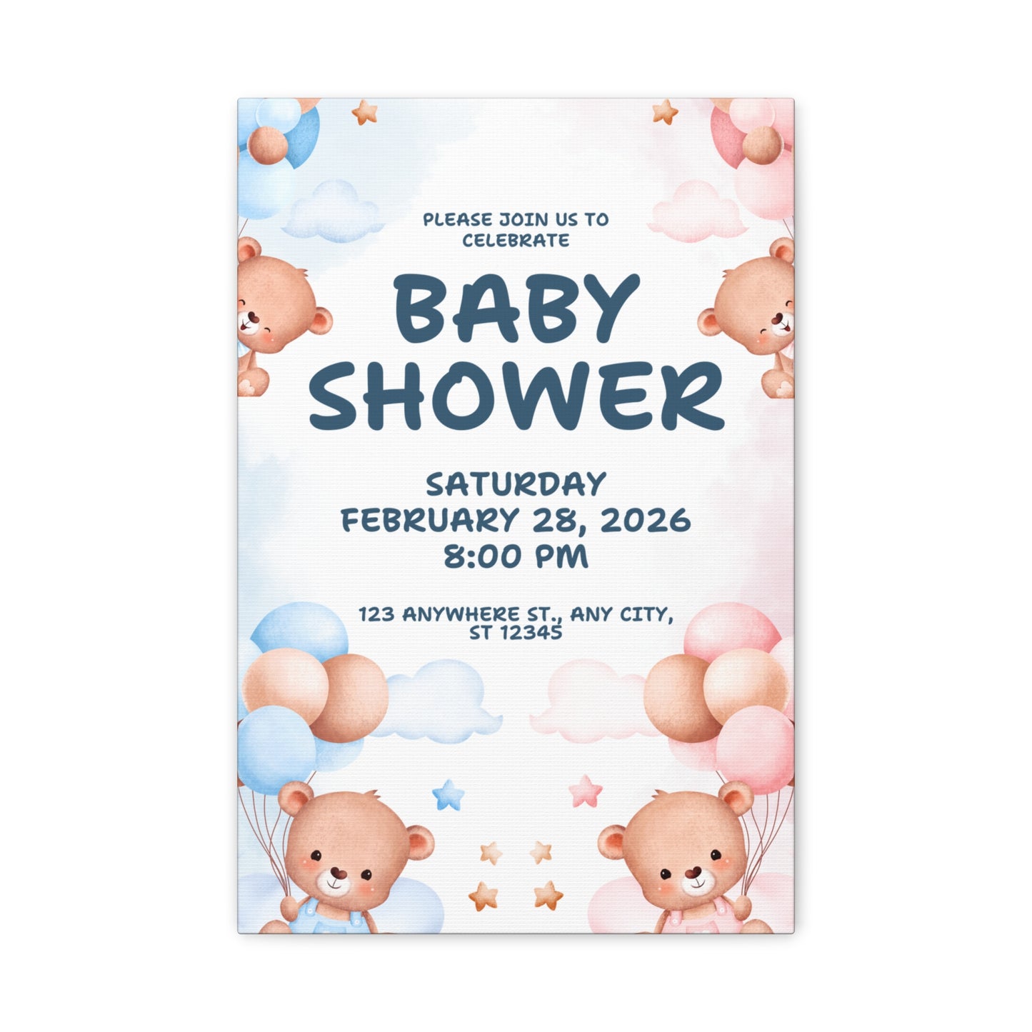Baby Shower Canvas Print - Cute Bear Design for Celebrations
