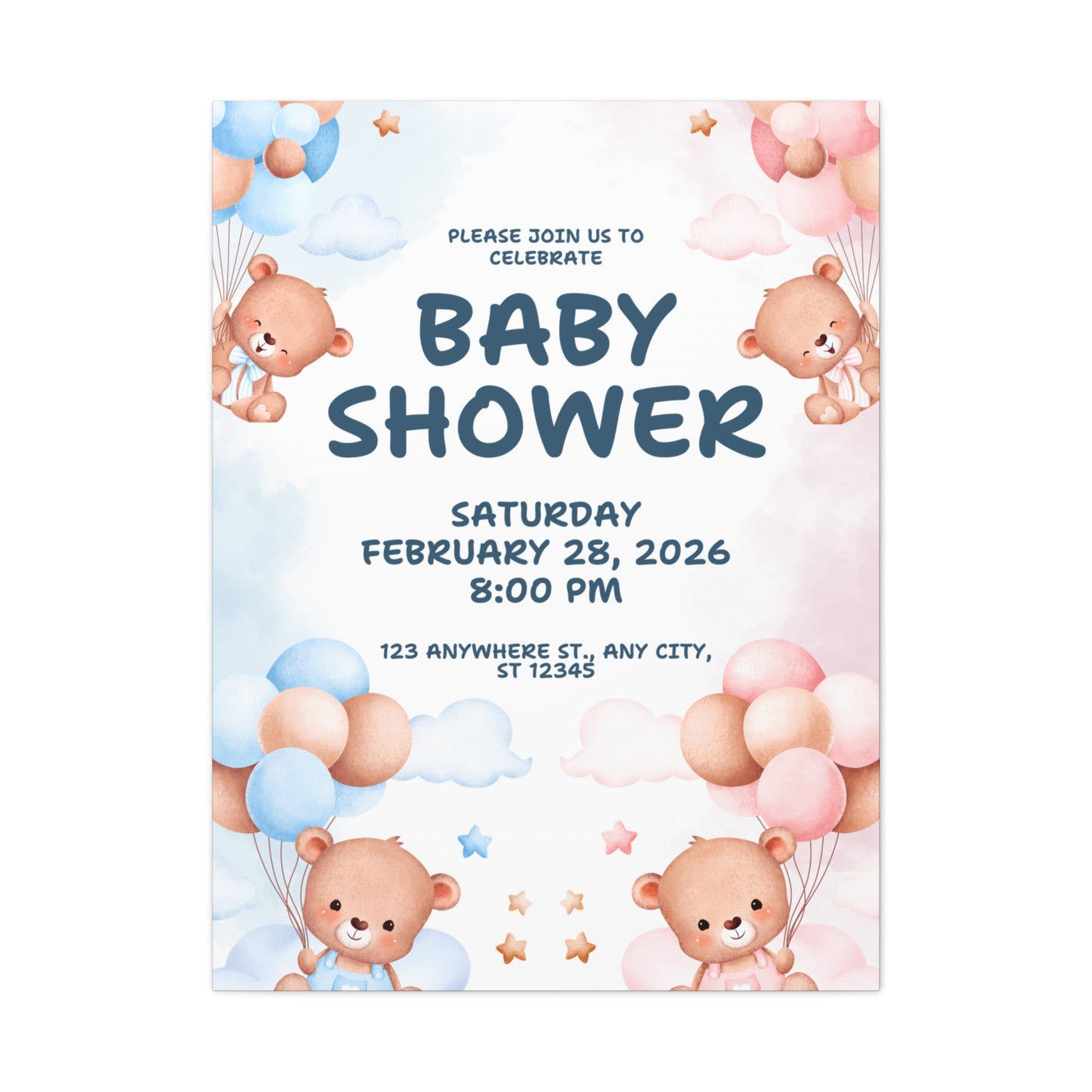 Baby Shower Canvas Print - Cute Bear Design for Celebrations