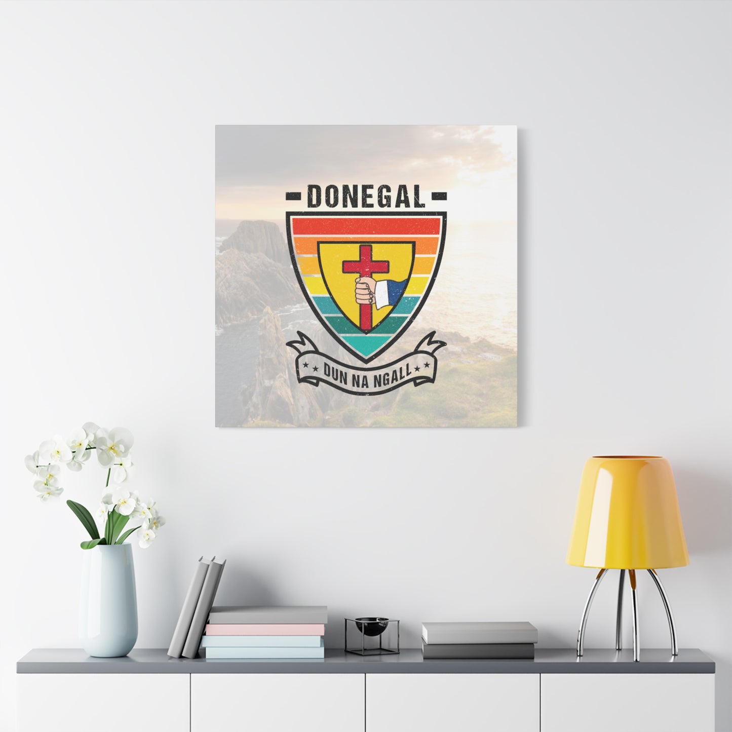 Donegal County Crest Canvas Wall Art – Stretched Matte Print with Vibrant Design.