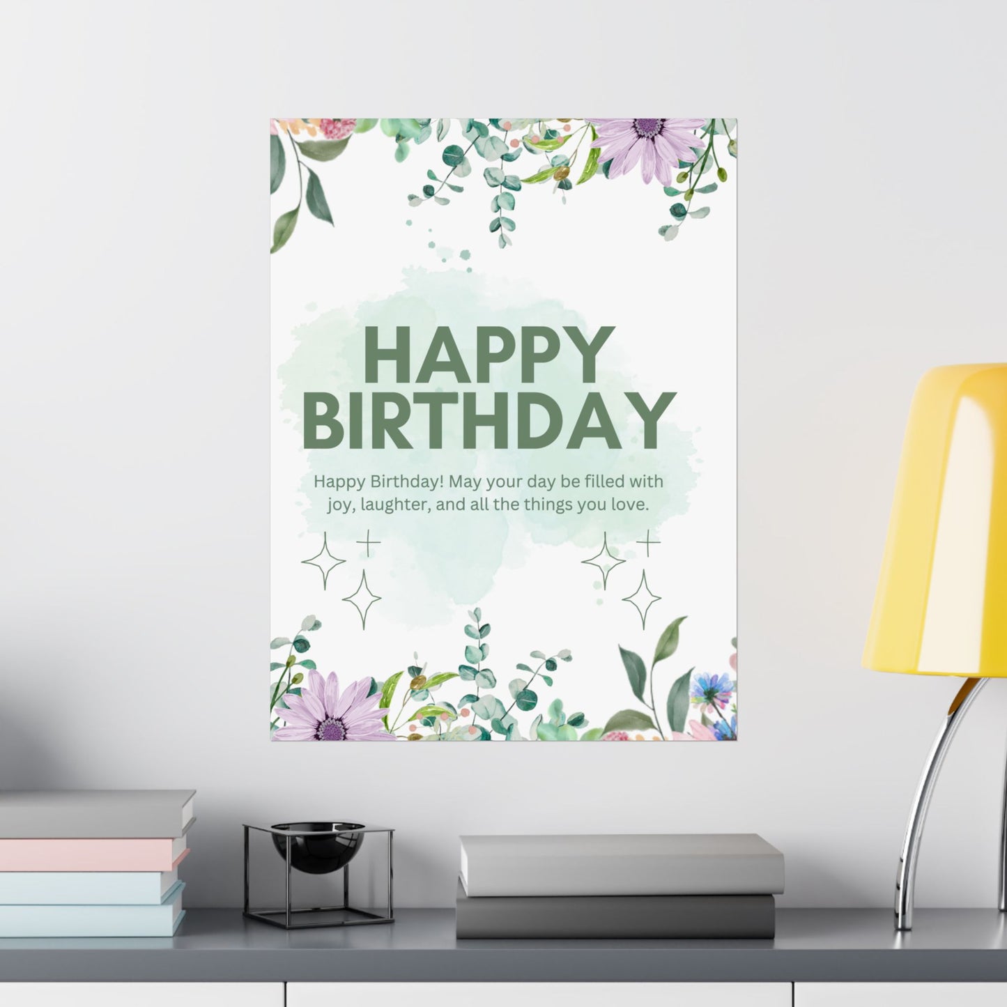 Floral Happy Birthday Poster - Matte Vertical Wall Art