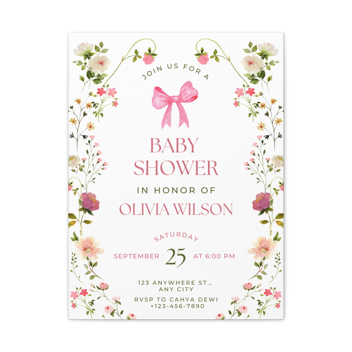Personalized Baby Shower Canvas Print with Floral Design