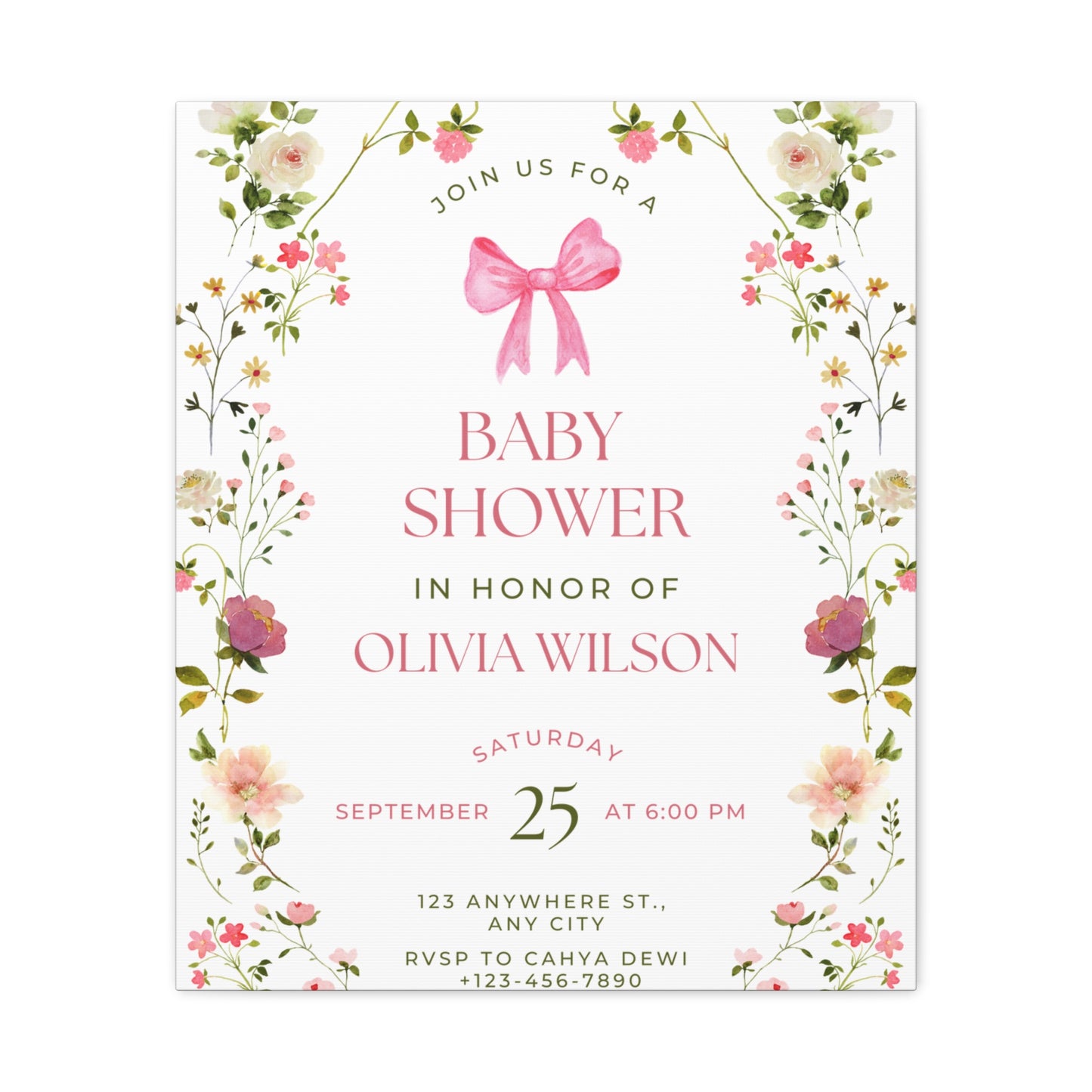 Personalized Baby Shower Canvas Print with Floral Design
