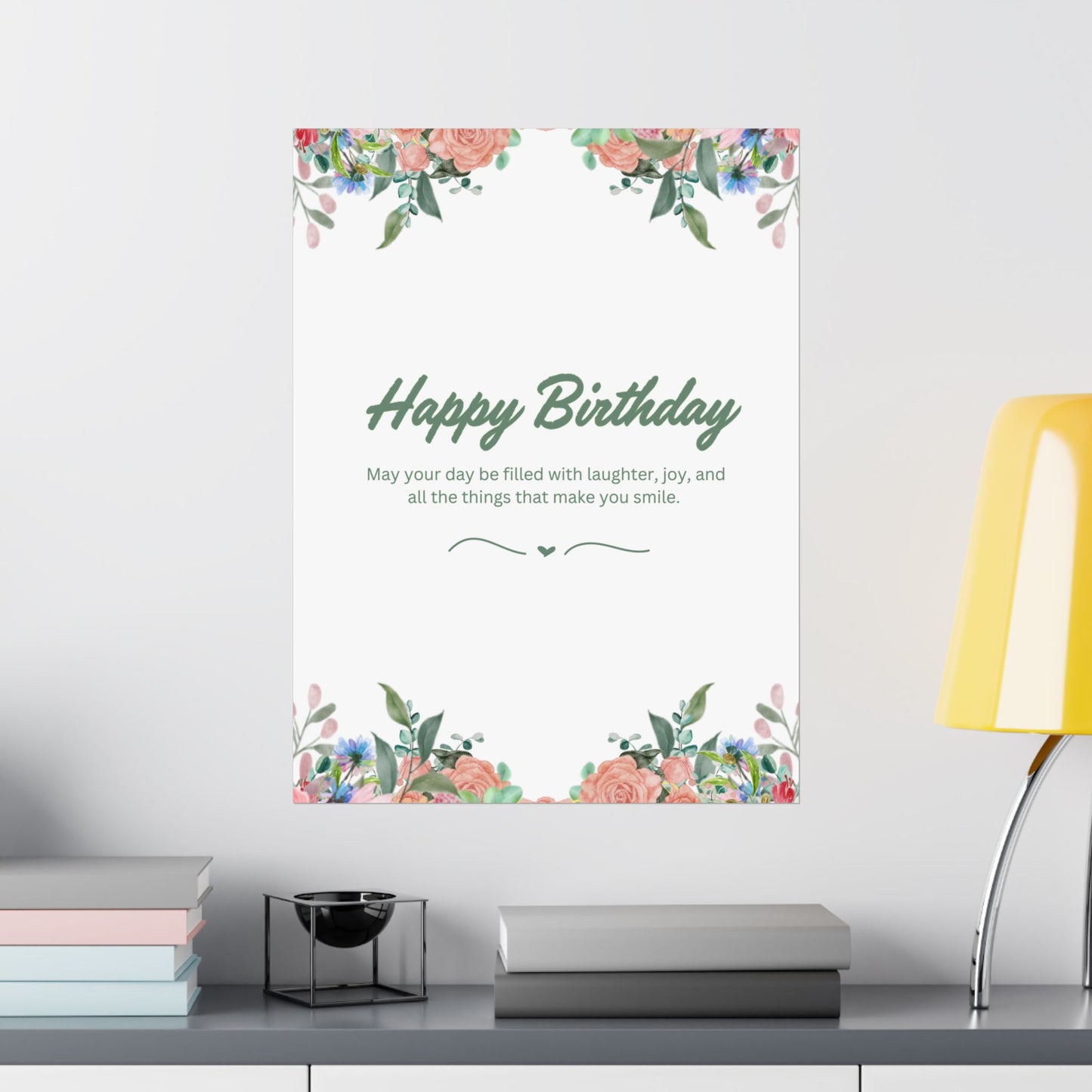 Happy Birthday Vertical Poster - Floral Design, Matte Finish, Perfect for Celebrations