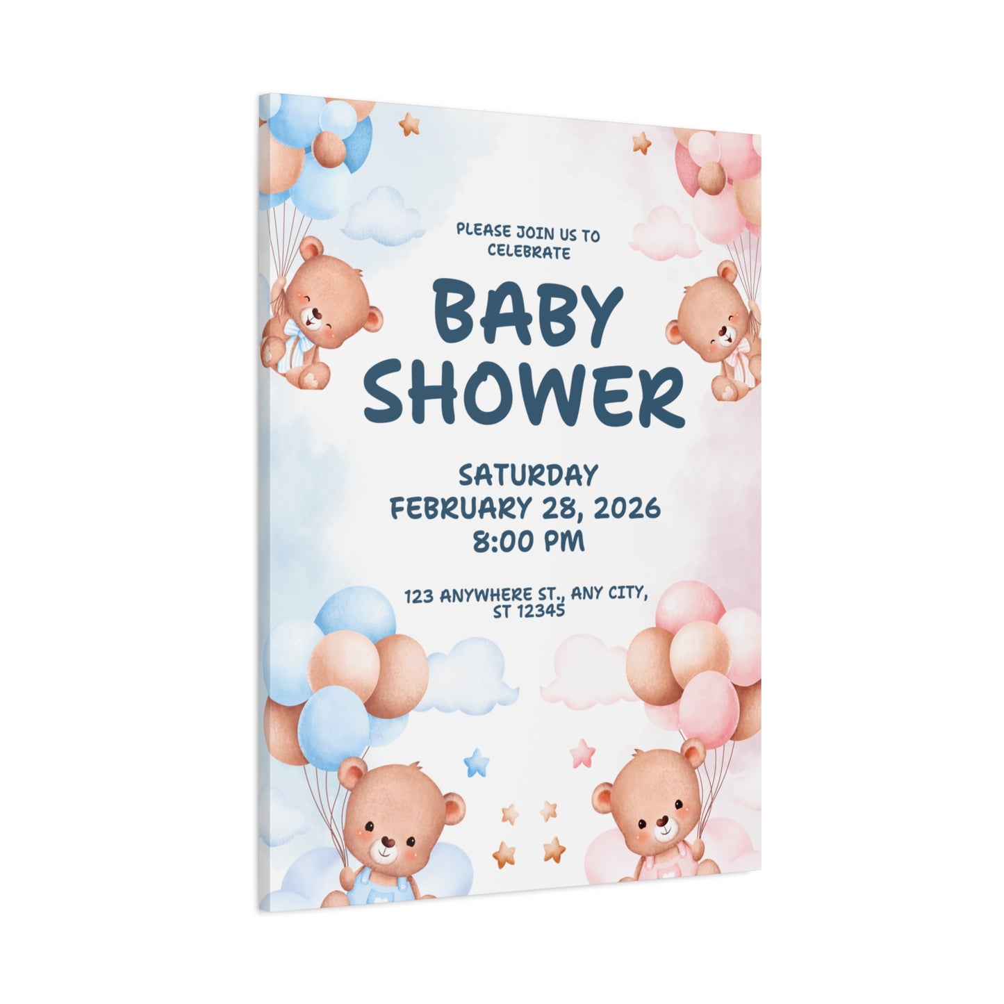 Baby Shower Canvas Print - Cute Bear Design for Celebrations