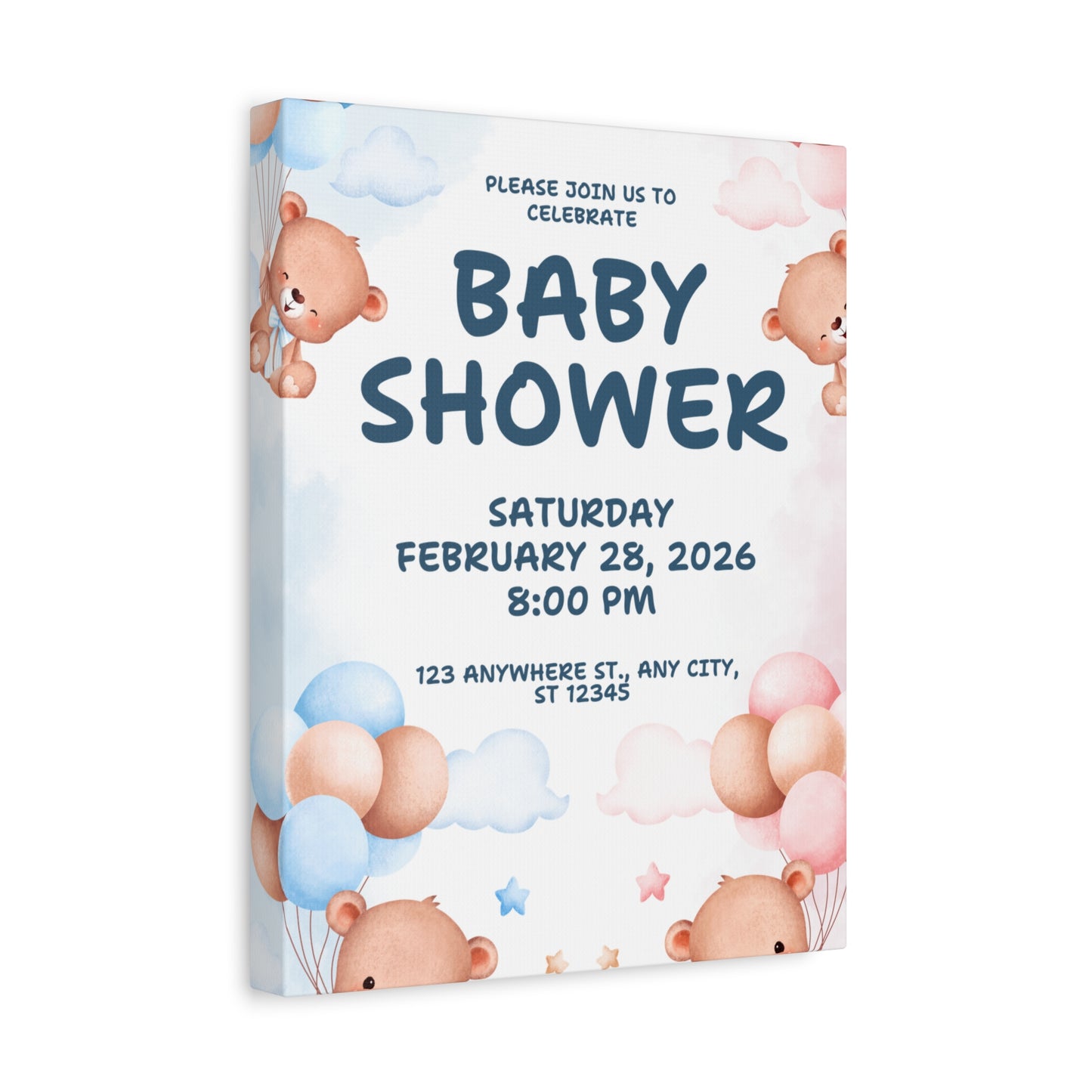 Baby Shower Canvas Print - Cute Bear Design for Celebrations