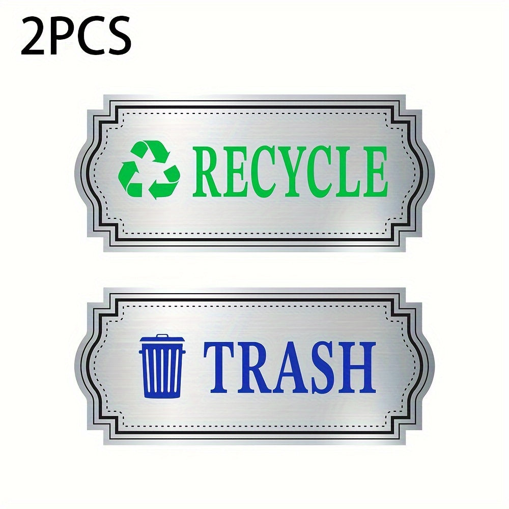 2pcs Recycling & Trash Decal Stickers – Elegant Brushed Silvery Vinyl Decals for Waste Management