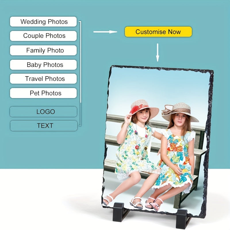 Personalised Square Slate Photo Frame with Stand