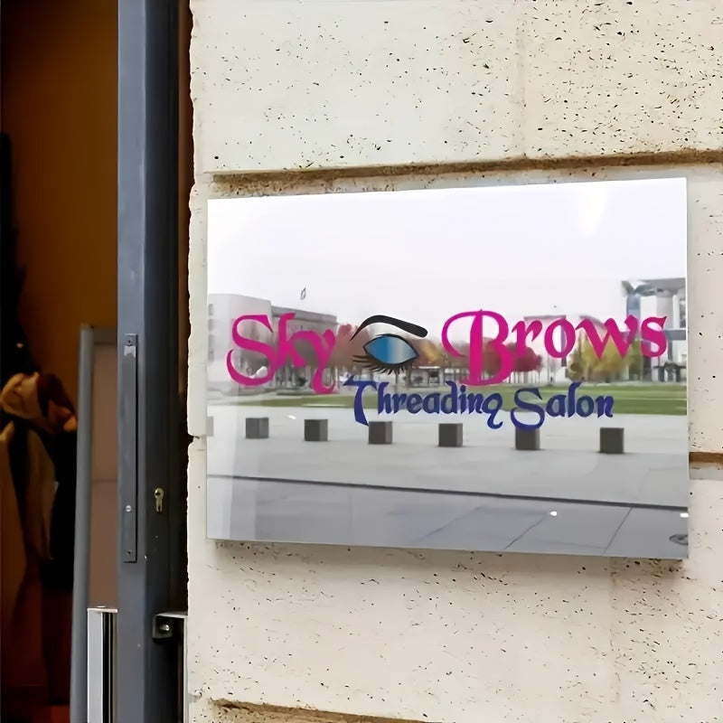 Customizable Stainless Steel Decorative Sign - "Sky Brows Threading Salon" Design, Durable Metal Wall Plaque & Door Hanger, No Power Required, Perfect for Home, Office & Commercial Use