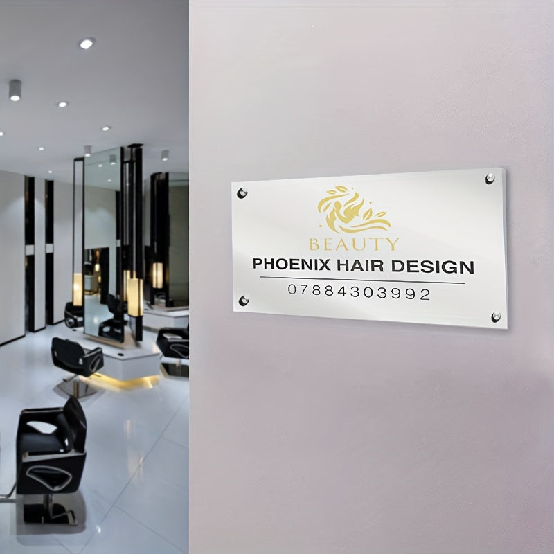 Custom Acrylic Door Sign with Logo & Text – Ideal for Hair Salons, Interior Designers & Professional Offices