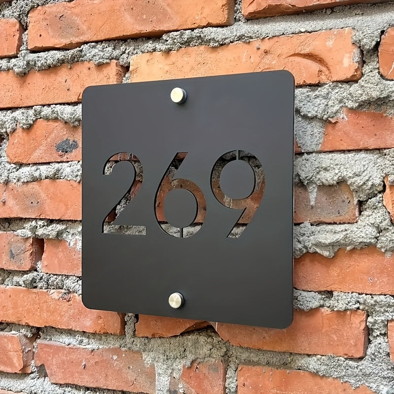 Elegant Black Metal Address Plaque "6.83meter - Extra Thick, Hollow-Carved Design with Stainless Steel Screws for Easy Wall Mounting - Ideal for Villas, Courtyard Homes, Hotels & Guesthouses, Modern Home Decor
