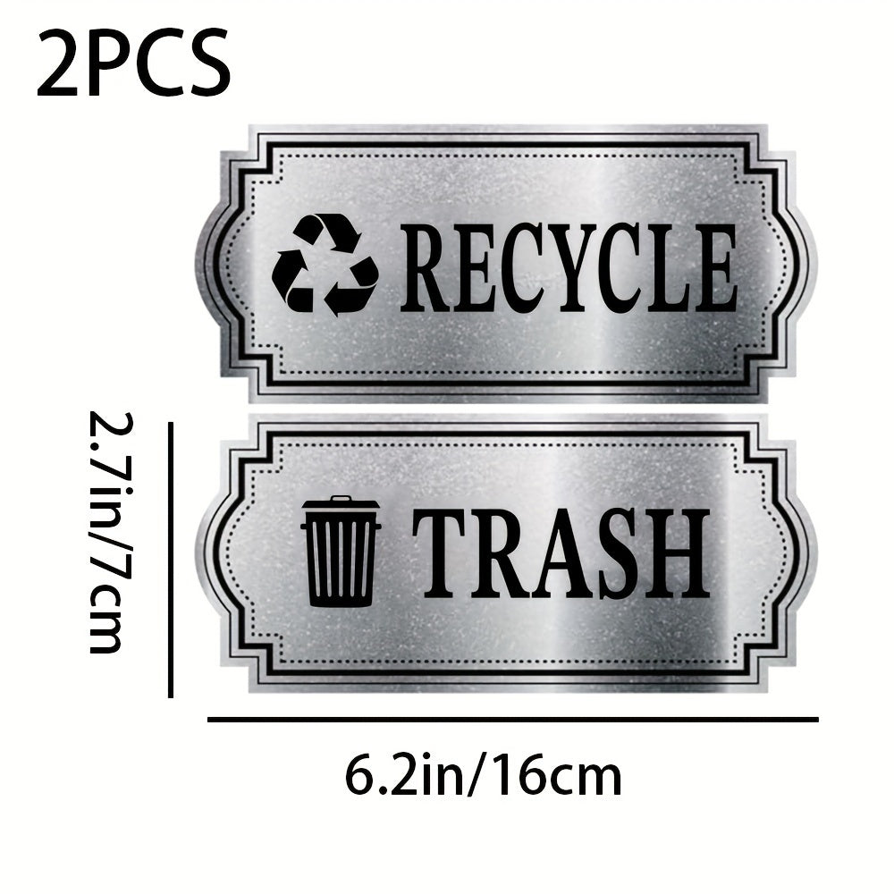 2pcs Recycling & Trash Decal Stickers – Elegant Brushed Silvery Vinyl Decals for Waste Management