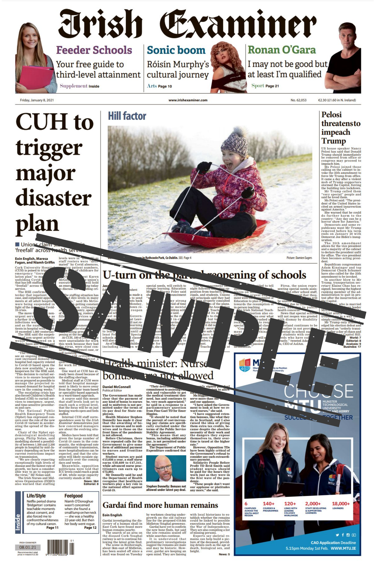 Irish Paper Headlines from the Day You Were Born,Anniversary or Special Date – A Unique Gift on Canvas!