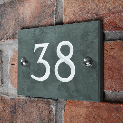 Handcrafted Personalised Green Slate House Number Plaque