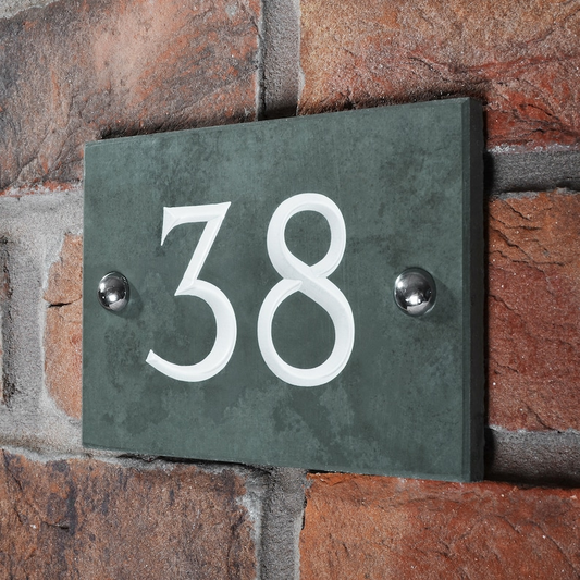 Handcrafted Personalised Green Slate House Number Plaque