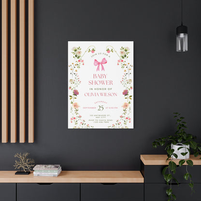 Personalized Baby Shower Canvas Print with Floral Design