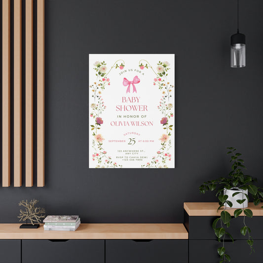 Personalized Baby Shower Canvas Print with Floral Design