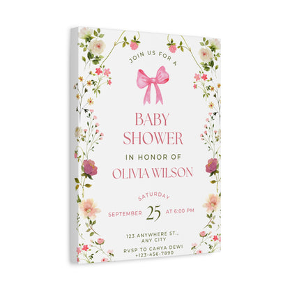Personalized Baby Shower Canvas Print with Floral Design