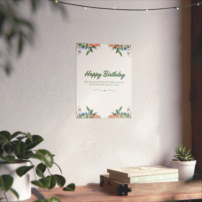 Happy Birthday Vertical Poster - Floral Design, Matte Finish, Perfect for Celebrations