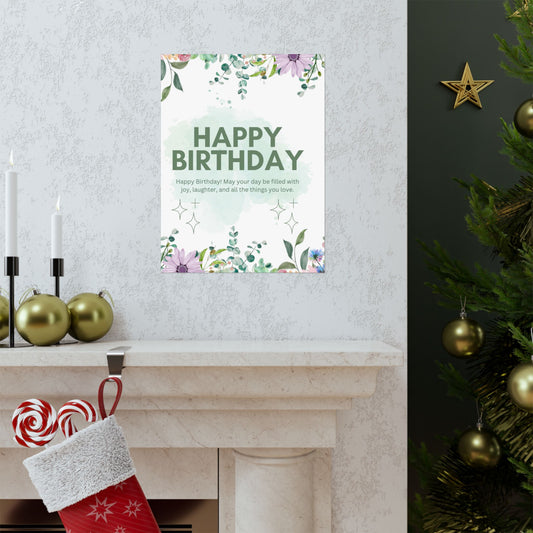Floral Happy Birthday Poster - Matte Vertical Wall Art