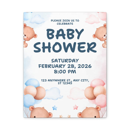 Baby Shower Canvas Print - Cute Bear Design for Celebrations